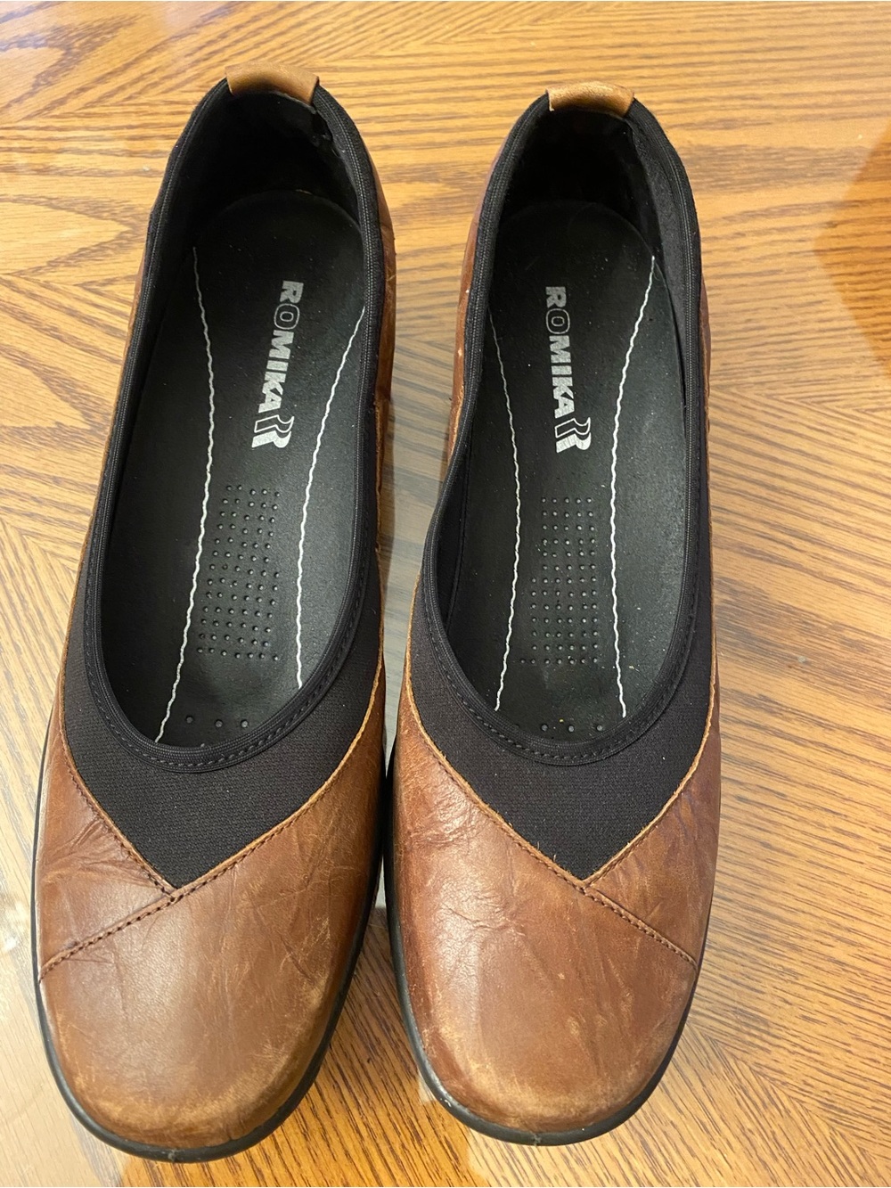 Romika Brown and Black Slip-On Women's Comfort Flats